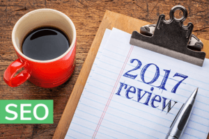 Photo illustration showing "2017 review" and "SEO"