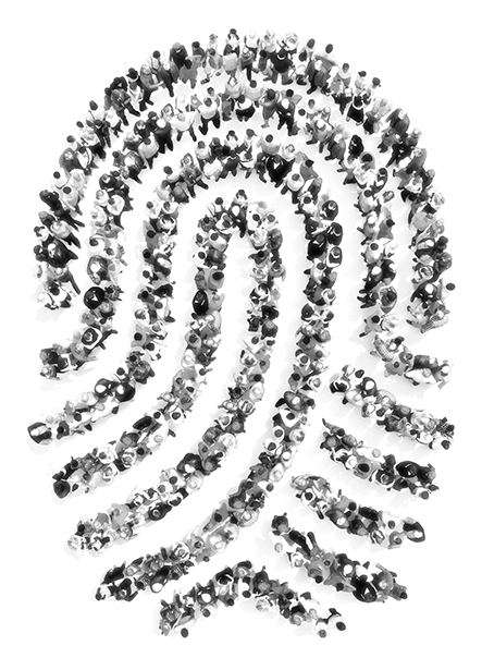 overhead photo of people organized into the whorls of a fingerprint