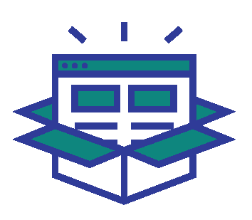 Icon showing a website emerging from a box with sparkle lines around it, indicating a newer, better website