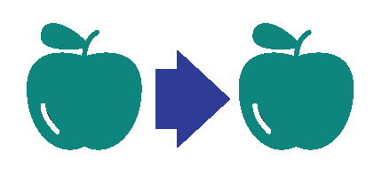 Icon of two apples connected by an arrow, indicating an apples-to-apples comparison for paid media metrics