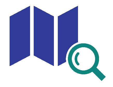 Map and magnifying glass icon symbolizing providing a map for search engines