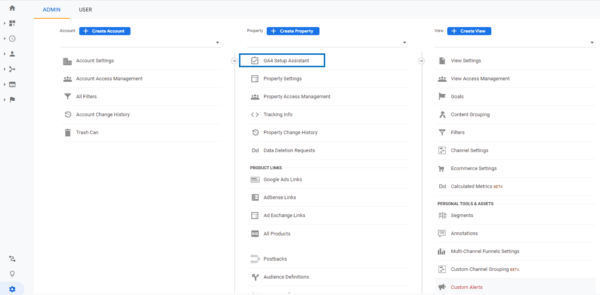 screenshot of where to access the ga4 setup assistant