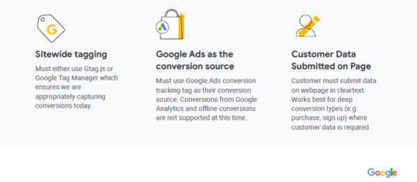 image from Google describing the different implementation methods for enhanced conversion set up