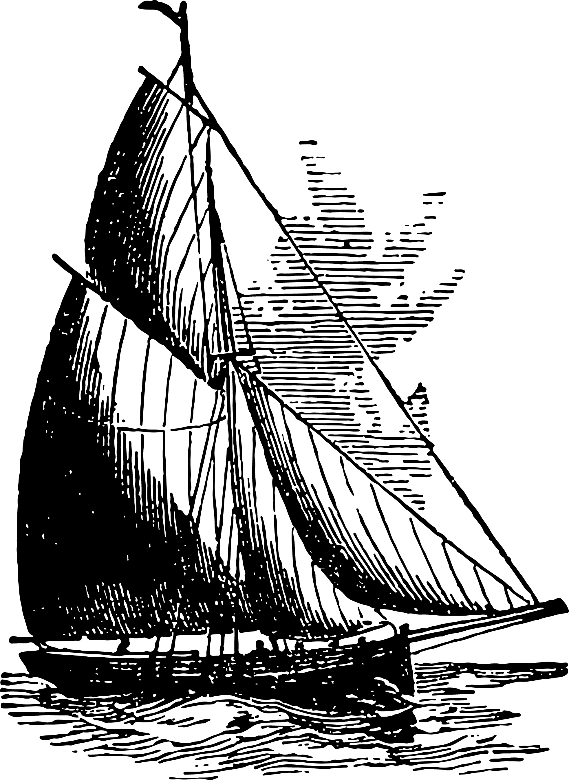 line art drawing of a sailing yacht on the water