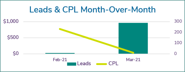 image of b2b saas marketing case study chart showing leads cpl mom for social lead gen | b2b saas marketing case study | b2b saas marketing case studies