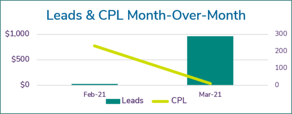 chart showing leads cpl mom for social lead gen