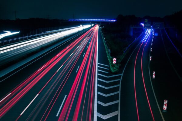 long exposure photo of traffic at night