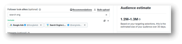 screenshot showing an example of a twitter follower lookalike audience